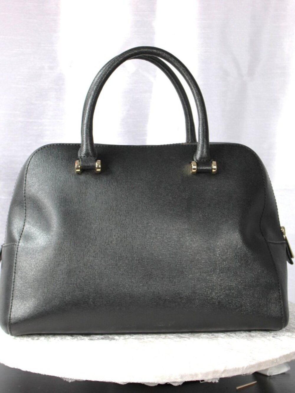 Furla Black Leather Satchel Top Handle Bag w/ Shoulder Strap Gold Hardware - Picture 4 of 12